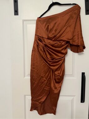 One-Shoulder Brown Satin Dress